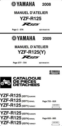 Manuel d'atelier Plus Catalogue de pieces detachées - YAMAHA.YZF.R125.Type5D7.08.09.MULTi