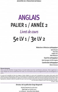ANGLAIS Palier 1 / Année 2. 5e LV 1 / 3e LV 2. Livret de cours
